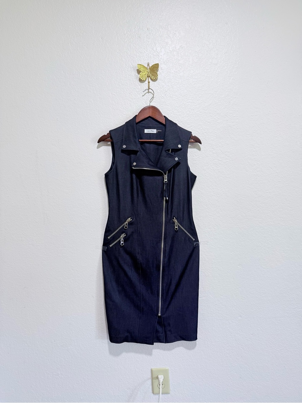 Calvin Klein Stretch Charcoal Moto Sheath Dress knee length Size 4 NWOT - Picture 3 of 10